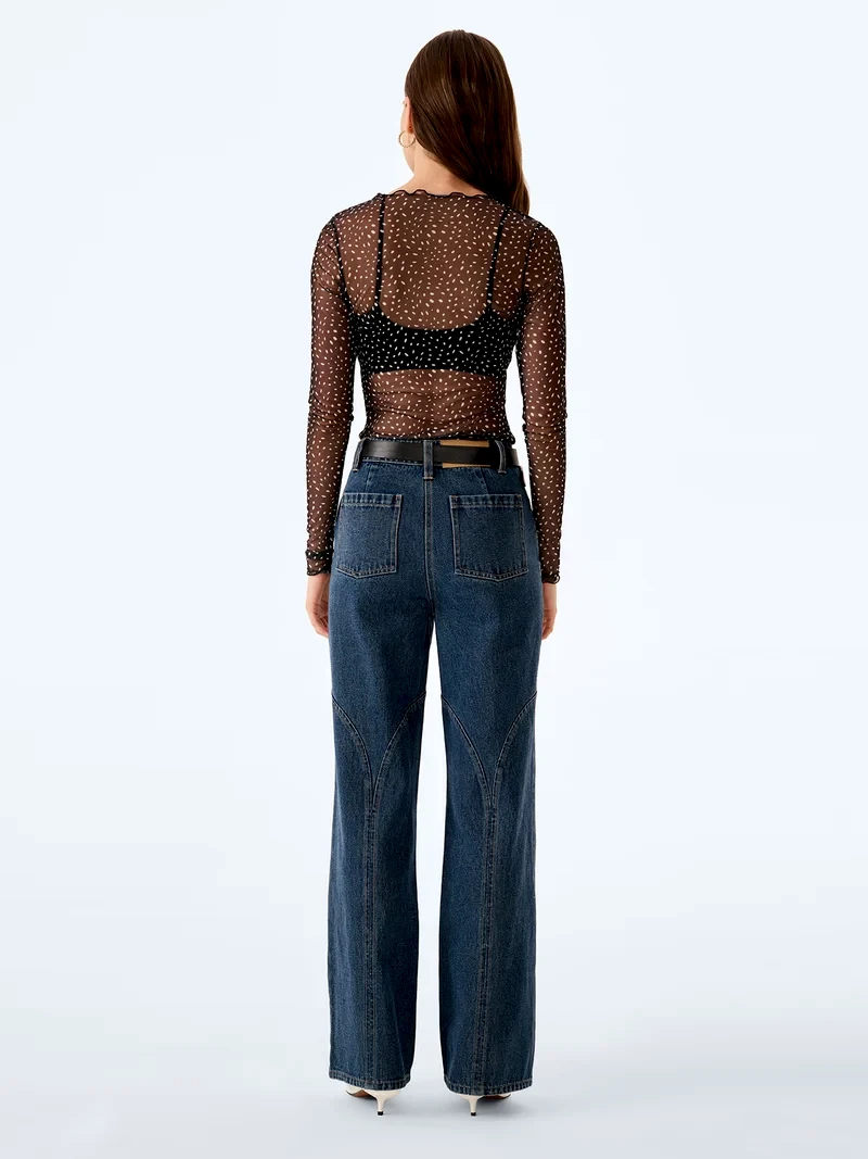Lorrie Powermesh Top in Black Dalmation