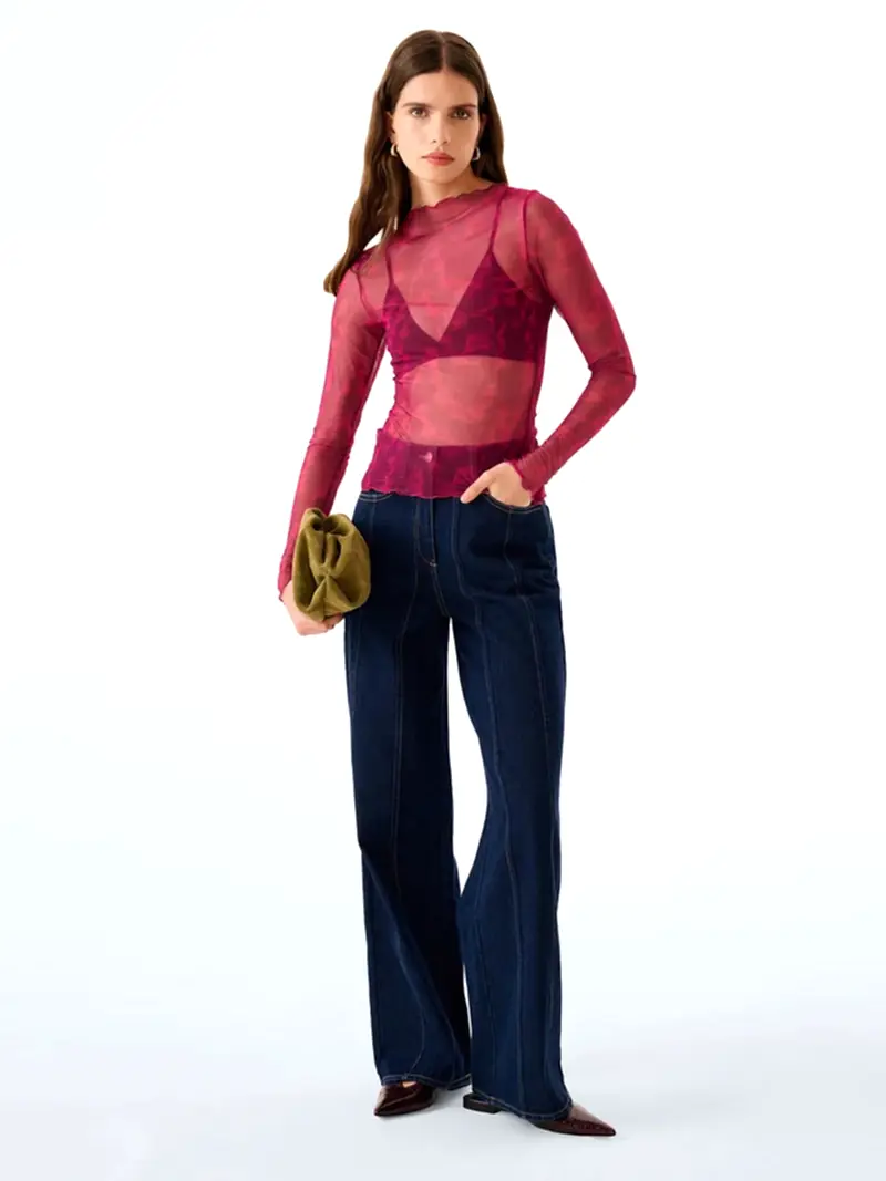 Lorrie Powermesh Top in Magenta Moire
