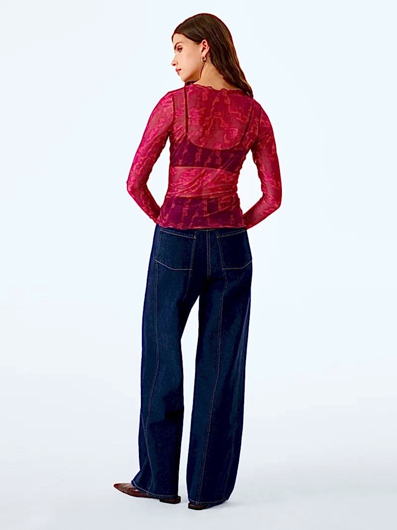 Lorrie Powermesh Top in Magenta Moire