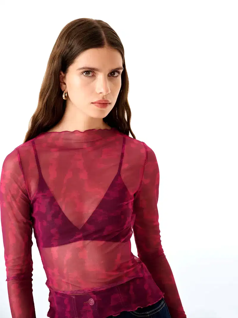 Lorrie Powermesh Top in Magenta Moire