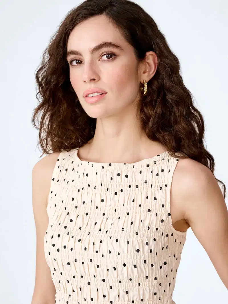 Luann Dress in White Polka Dot