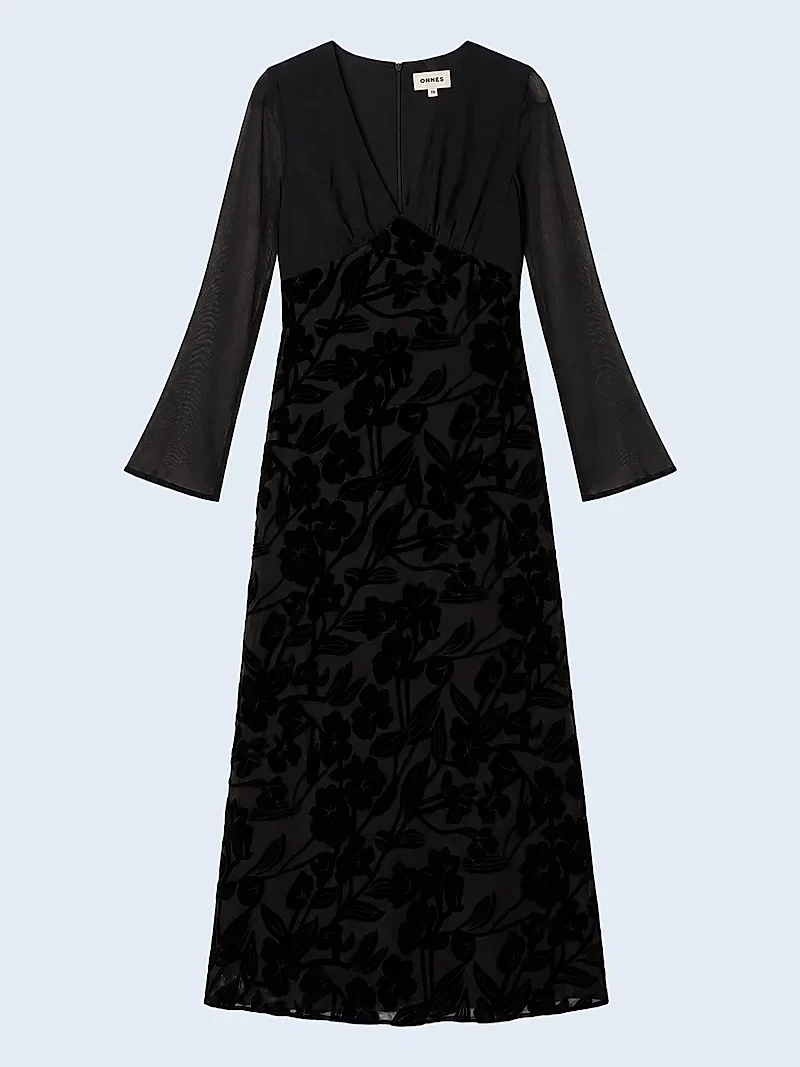 Marj Dress in Black Devore Floral