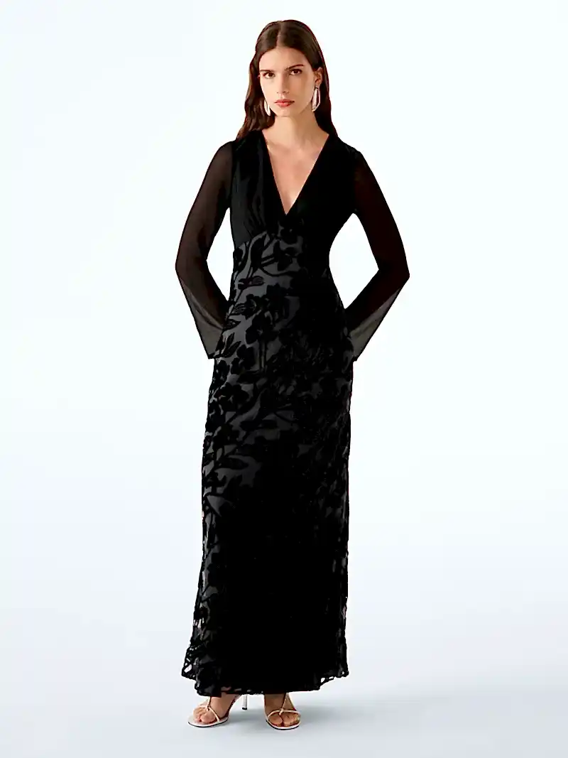 Marj Dress in Black Devore Floral
