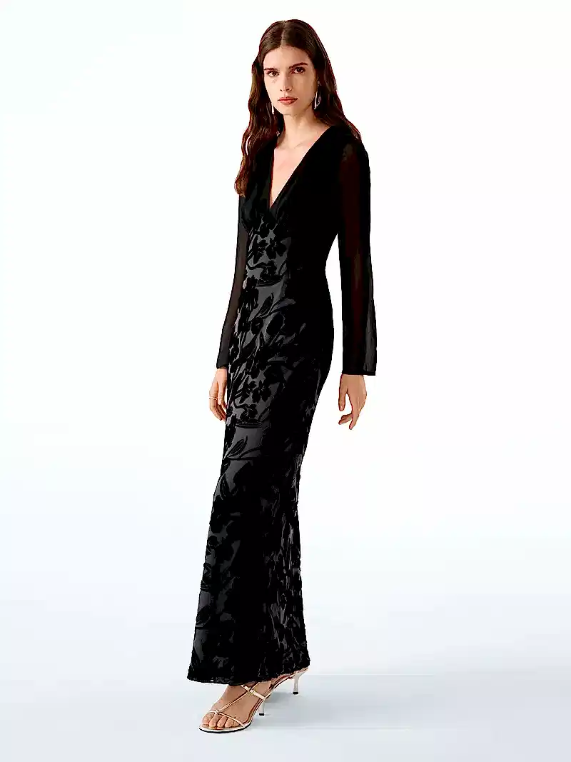 Marj Dress in Black Devore Floral