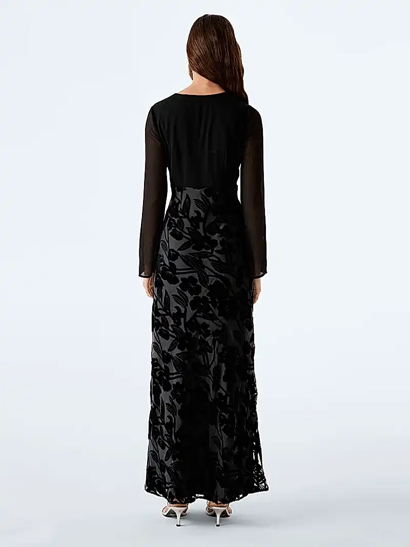 Marj Dress in Black Devore Floral