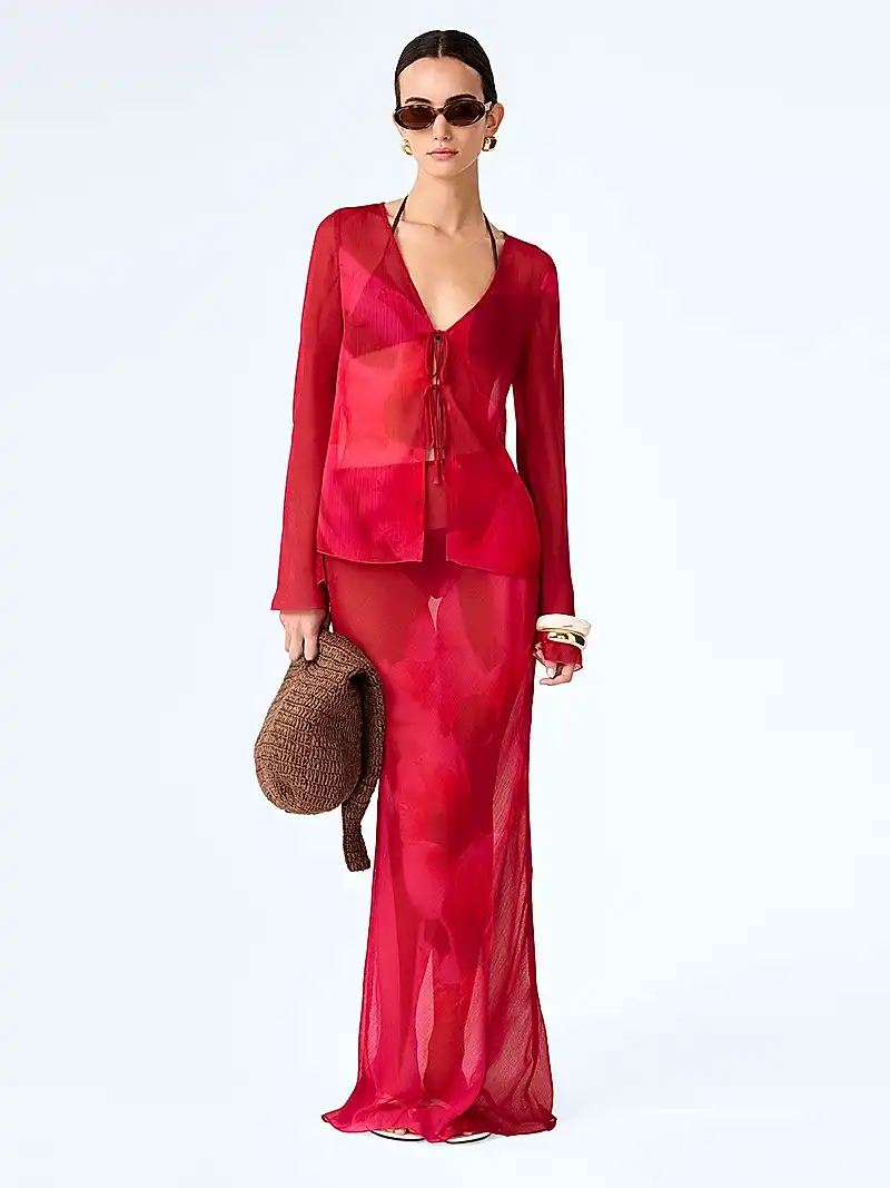 Marla Top in Red and Pink Floral Placement