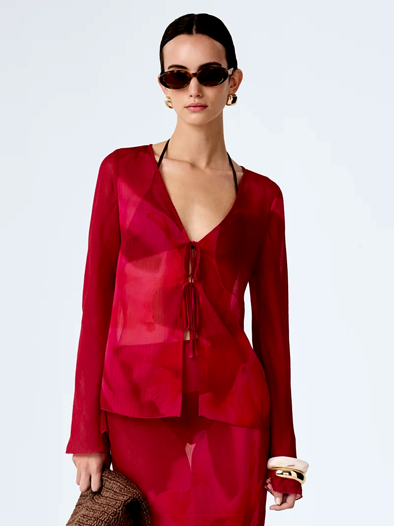 Marla Top in Red and Pink Floral Placement