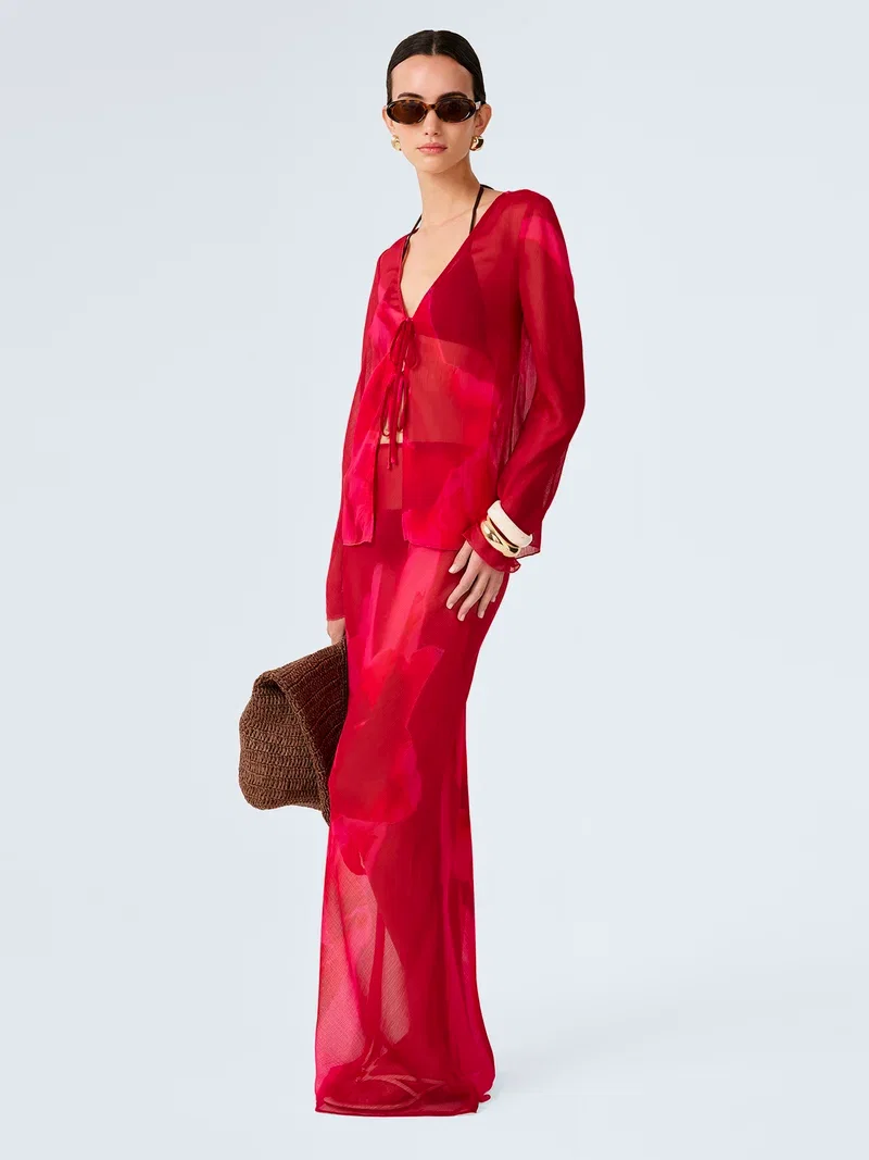 Marla Top in Red and Pink Floral Placement