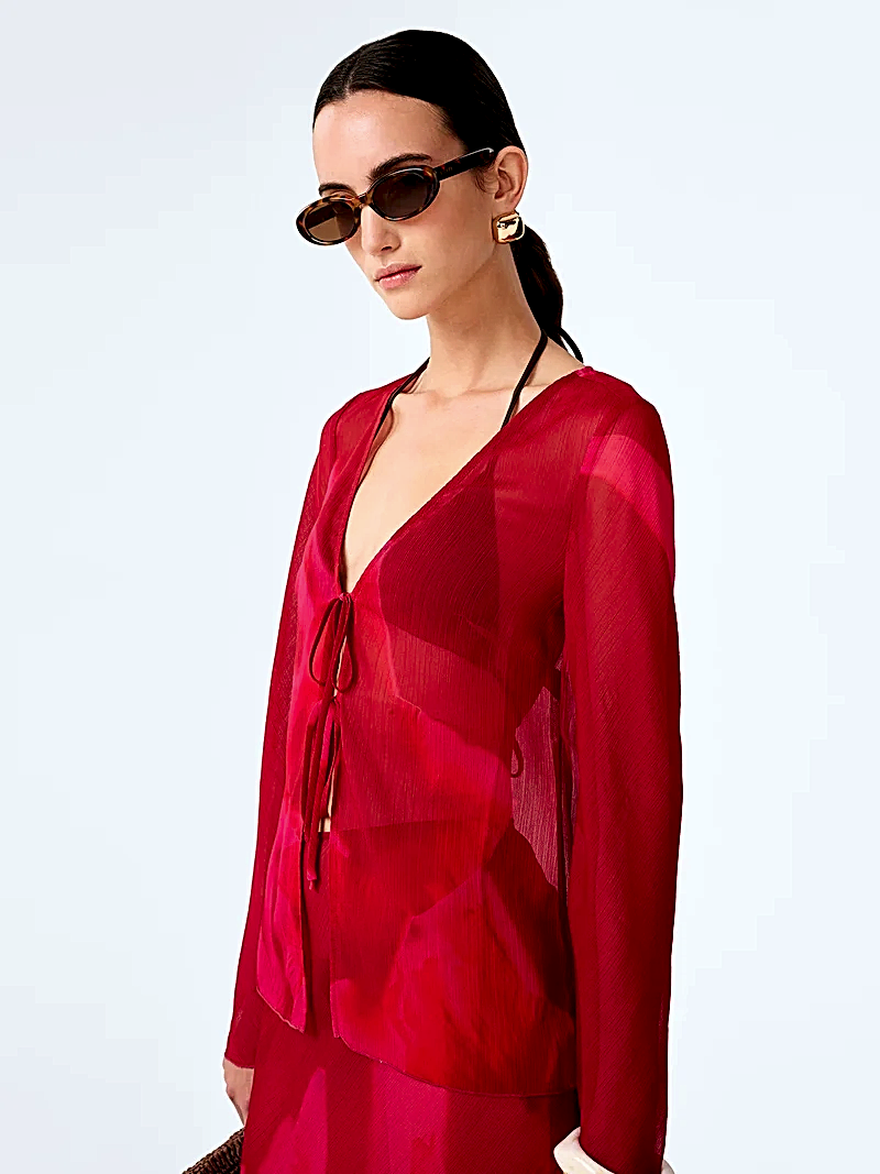 Marla Top in Red and Pink Floral Placement