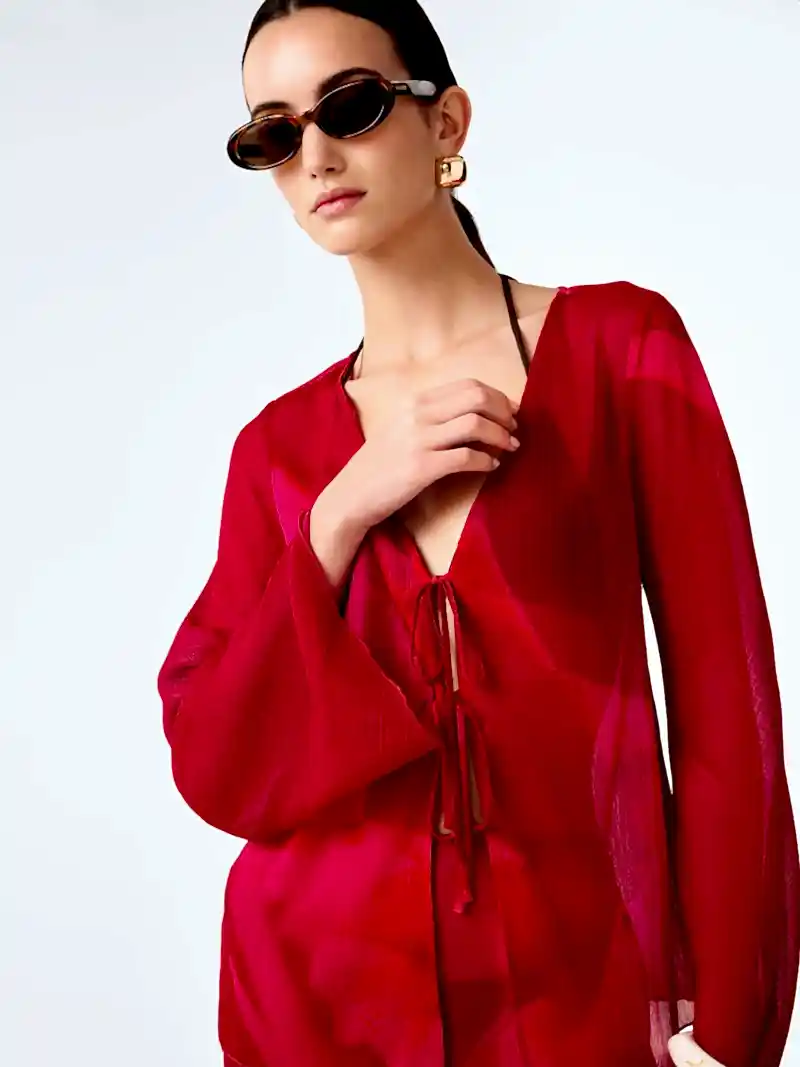 Marla Top in Red and Pink Floral Placement