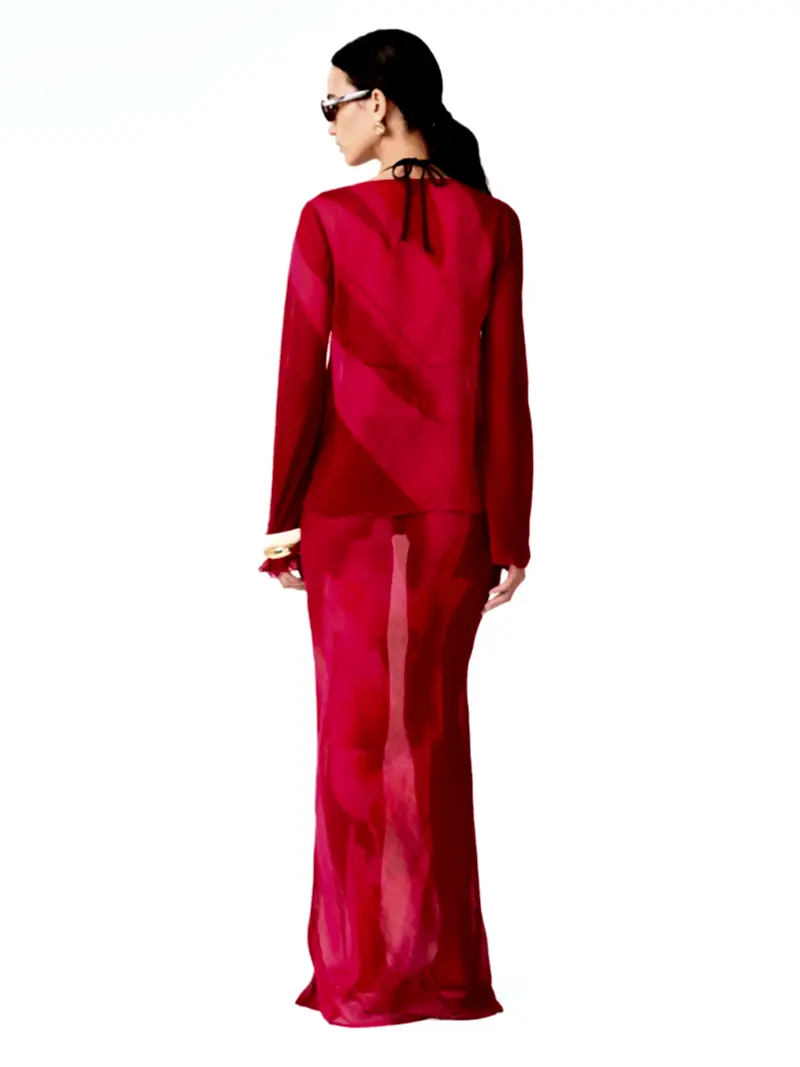 Marla Top in Red and Pink Floral Placement