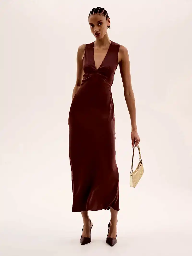 Nova Tie Back Dress in Chocolate