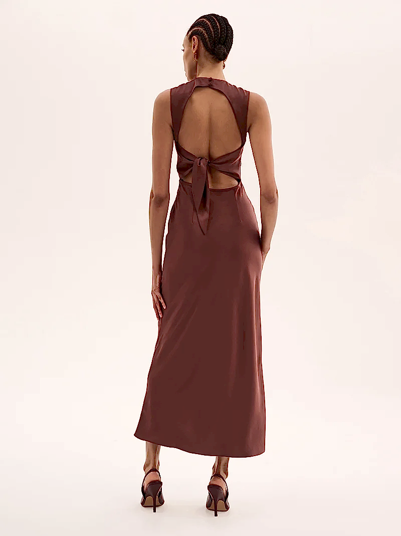 Nova Tie Back Dress in Chocolate