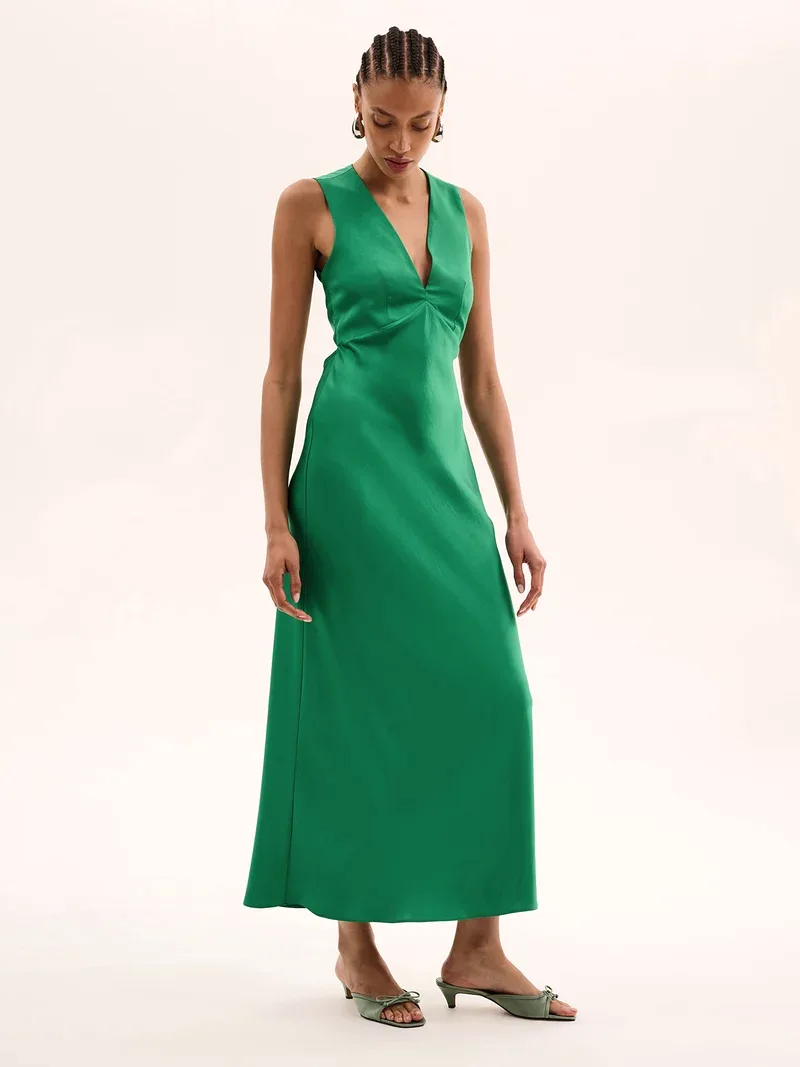 Nova Tie Back Dress in Emerald Green