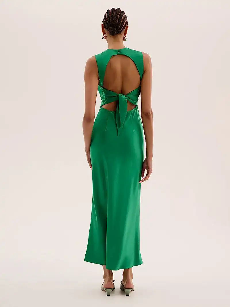 Nova Tie Back Dress in Emerald Green
