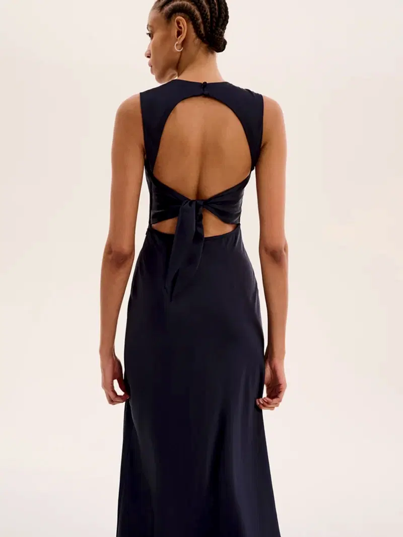 Nova Tie Back Dress in Navy