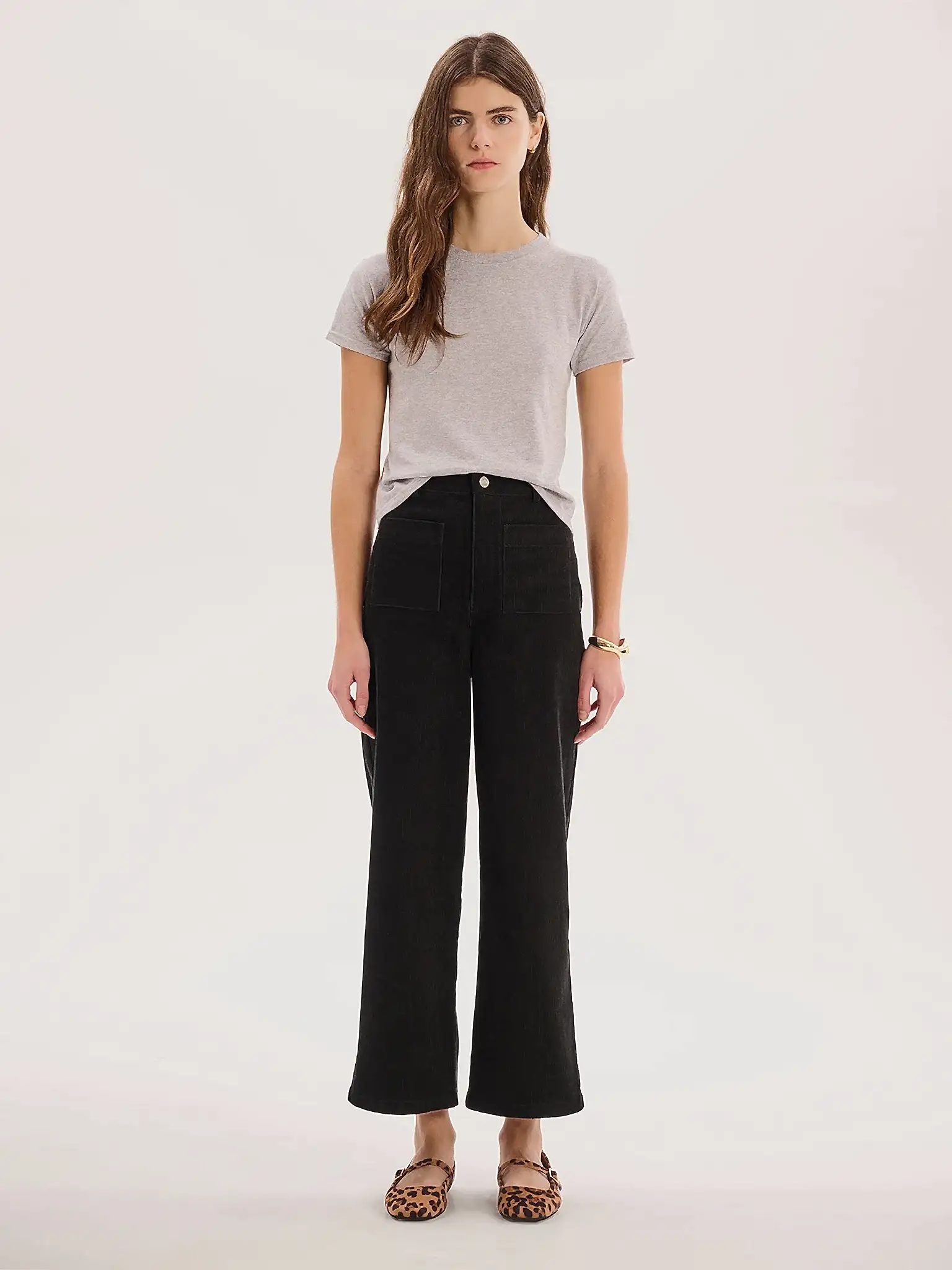 Orielle Cropped Cord Trouser in Black