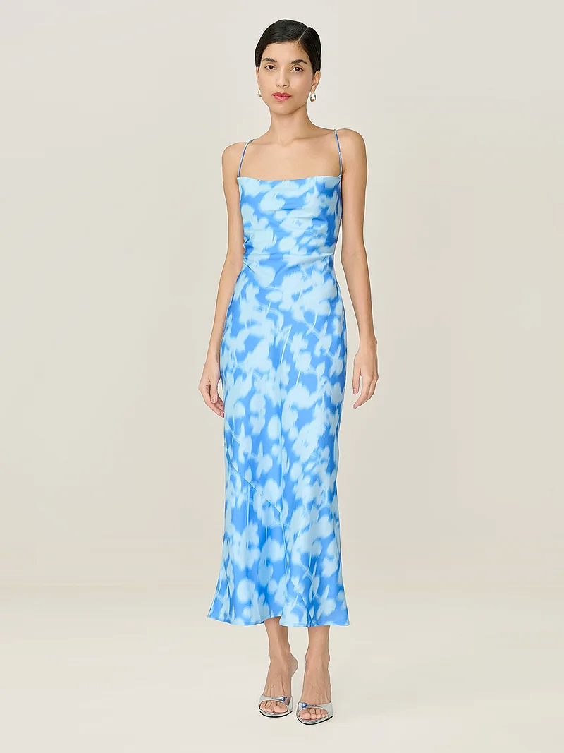 Riviera Dress in Blue Blurred Floral