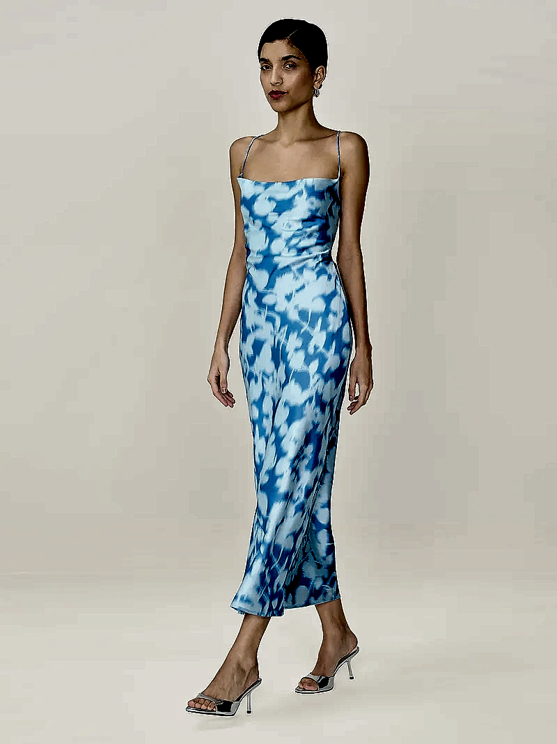 Riviera Dress in Blue Blurred Floral
