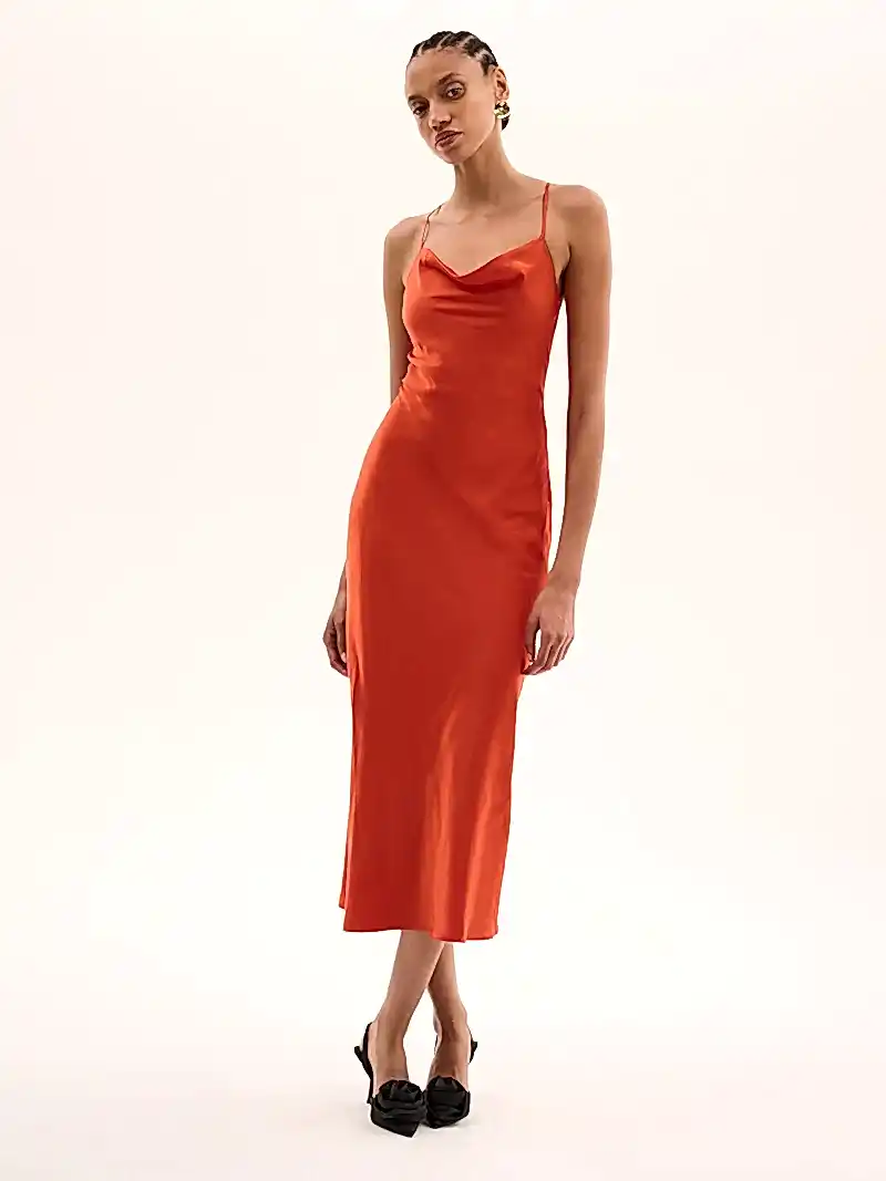 Riviera Midi Dress in Brick Orange