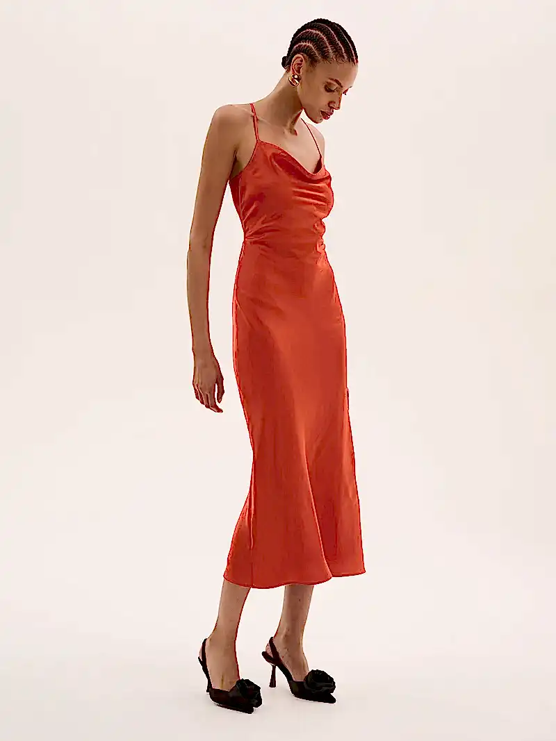 Riviera Midi Dress in Brick Orange
