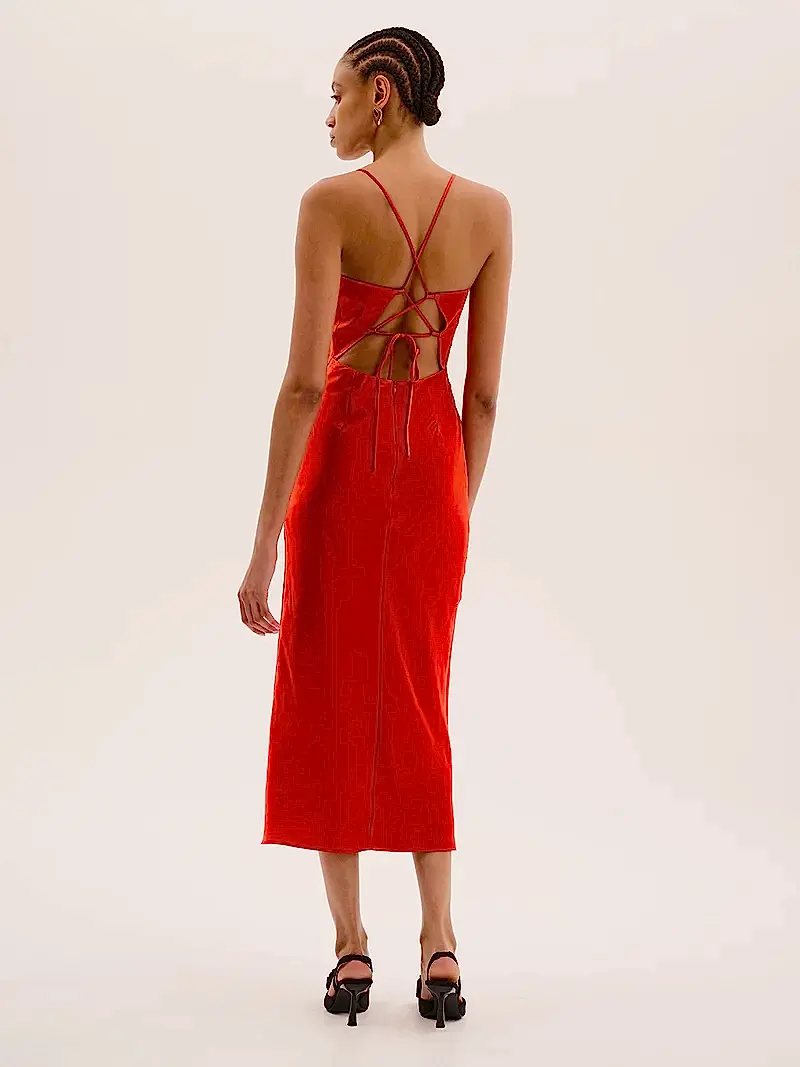 Riviera Midi Dress in Brick Orange
