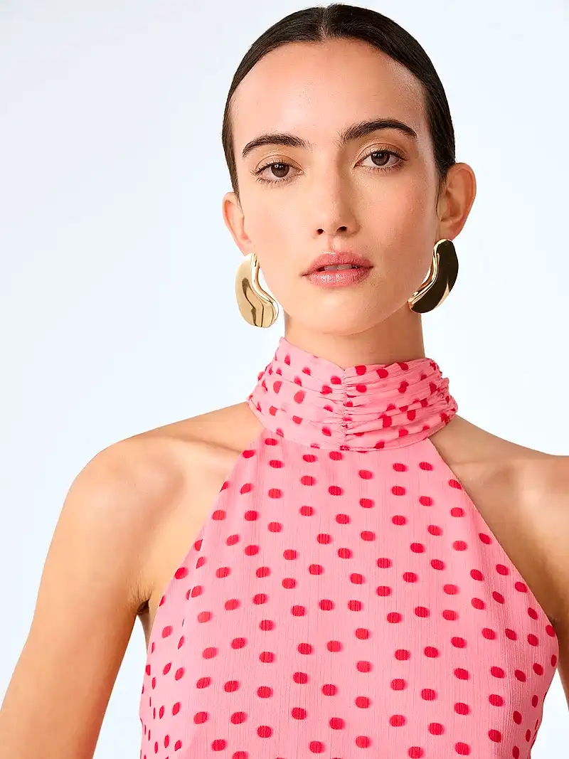 Romeo Dress in Pink and Red Mini Polka Dot