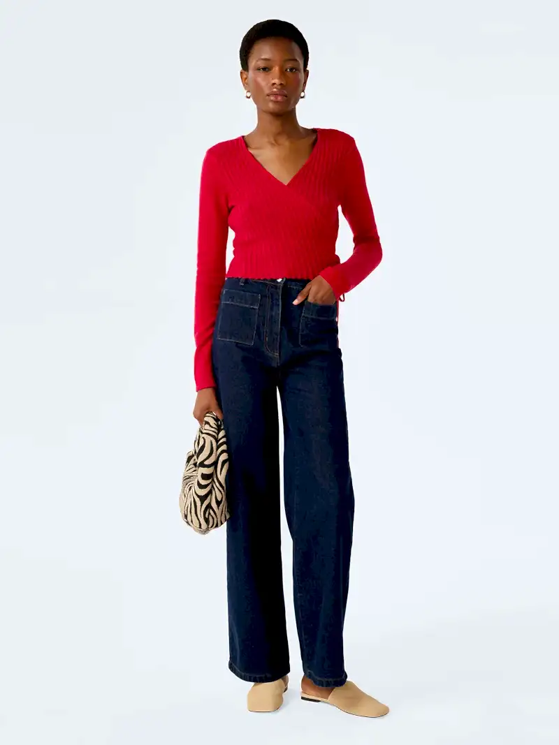 Soleil Knitted Wrap Top in Red