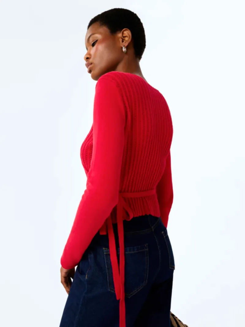 Soleil Knitted Wrap Top in Red
