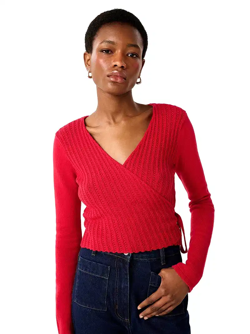 Soleil Knitted Wrap Top in Red