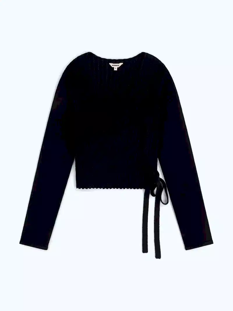 Soleil Knitted Wrap Top in Black