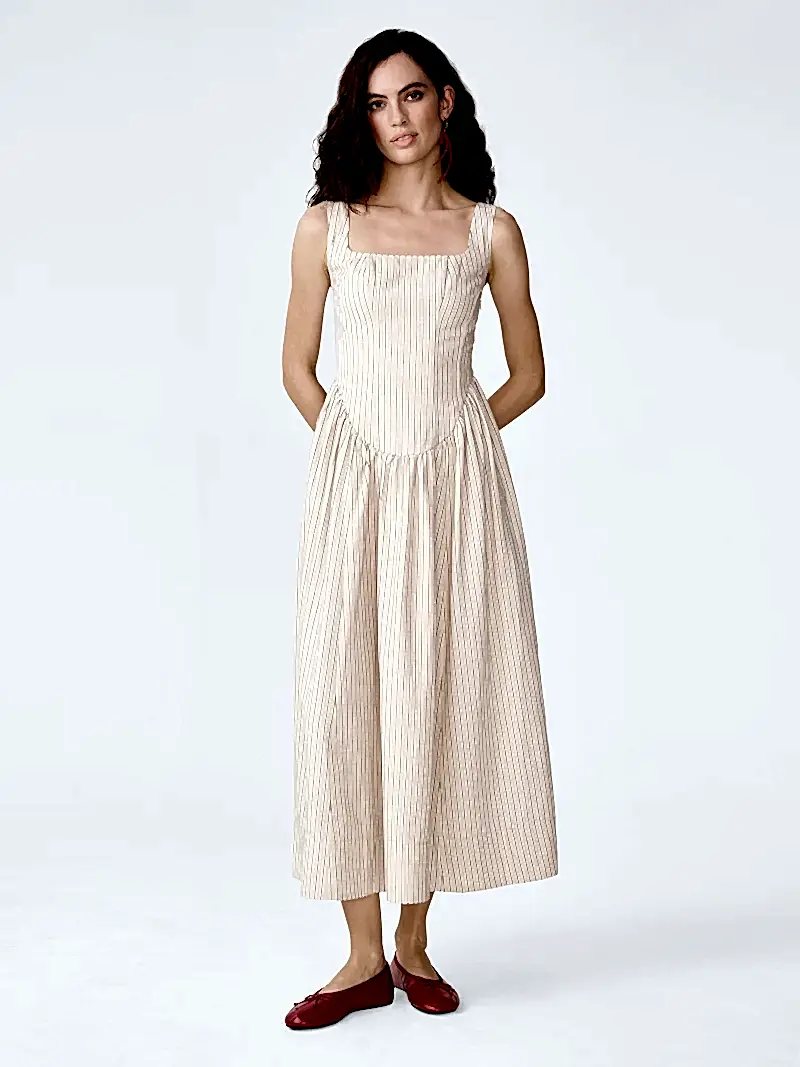 Suri Dress in Cream and Black Stripe