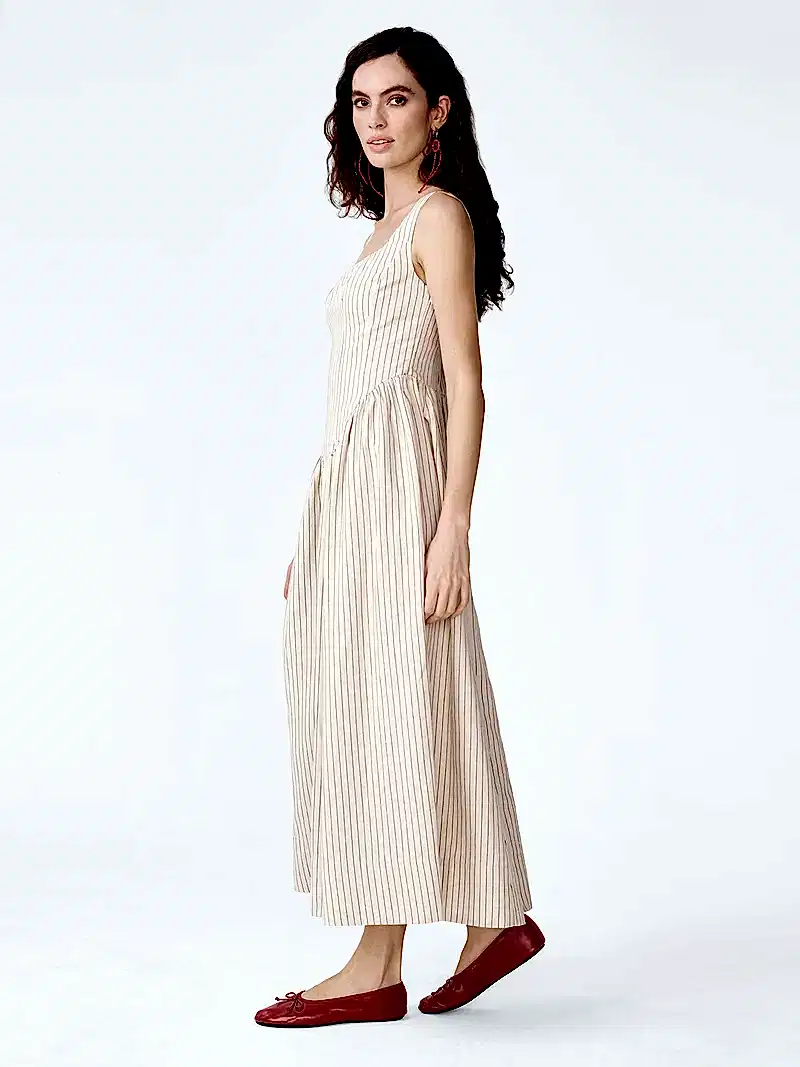 Suri Dress in Cream and Black Stripe