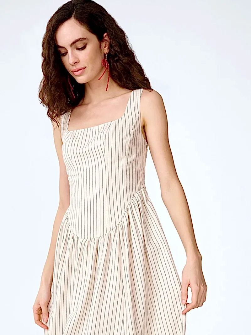 Suri Dress in Cream and Black Stripe