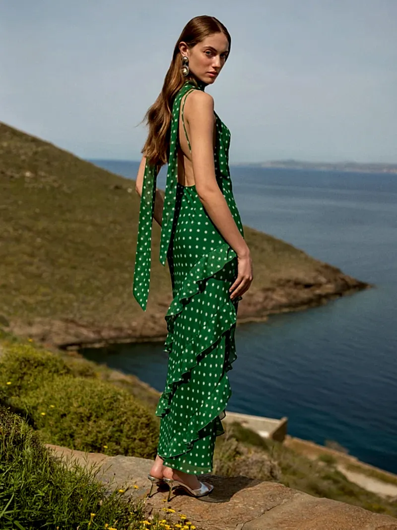 Taylor Dress in Green Starburst Print