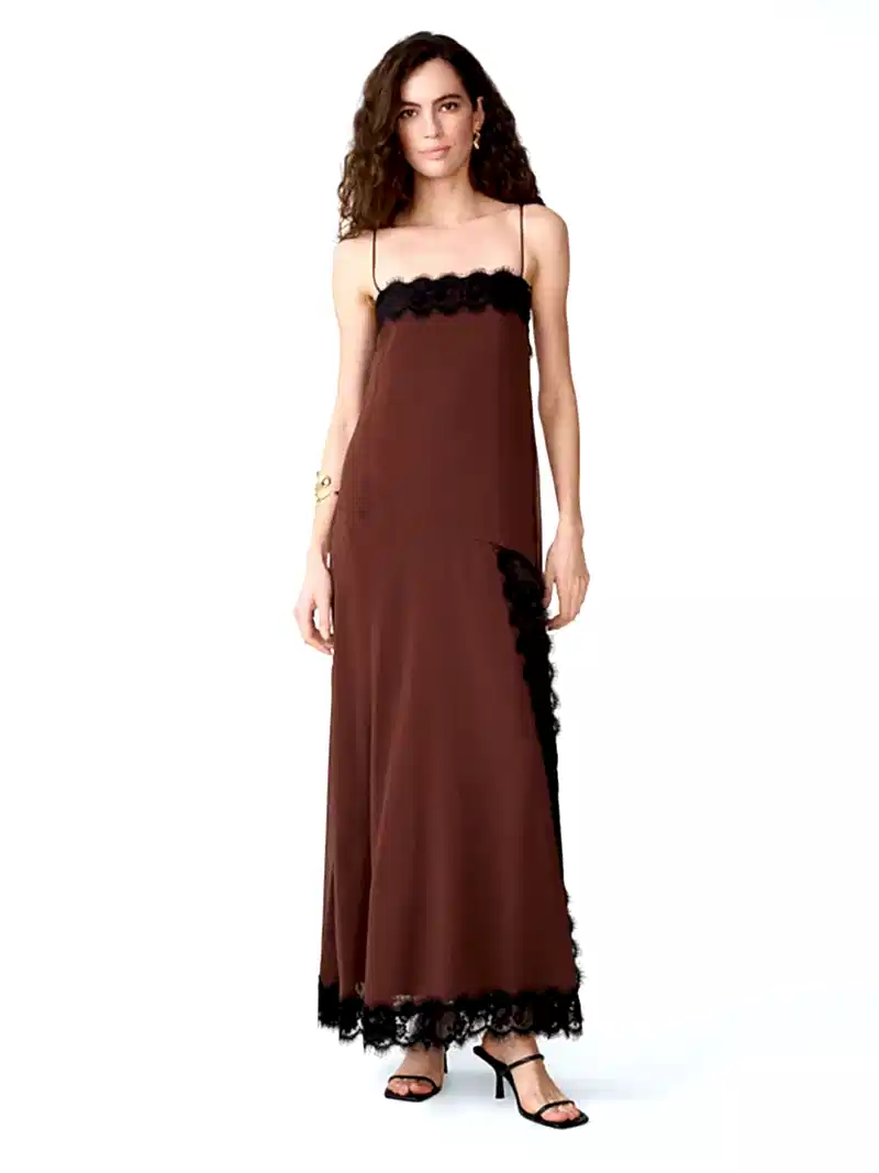 Thea Dress in Chocolate/Black Lace