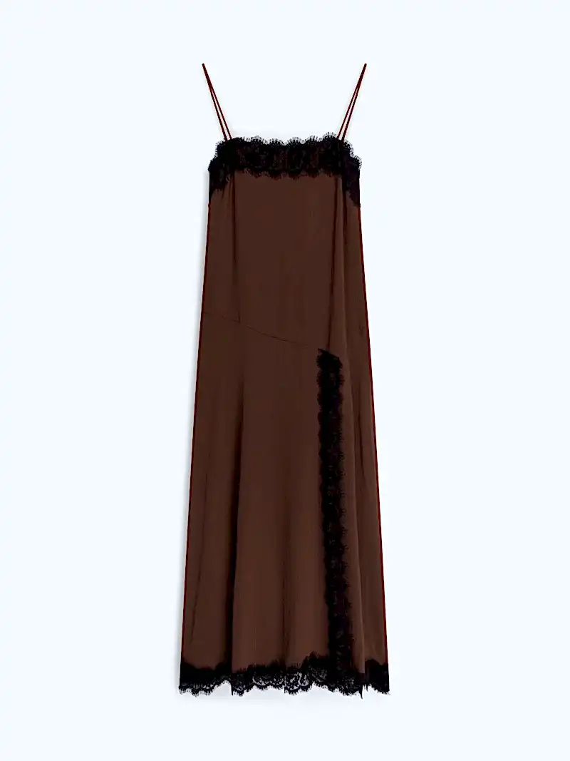 Thea Dress in Chocolate/Black Lace